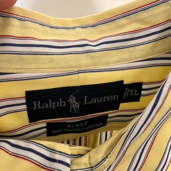 Ralph Lauren "Blake" - Mens Yellow Striped Long Sleeve Button Down Shirt - XL - Picture 2 of 3